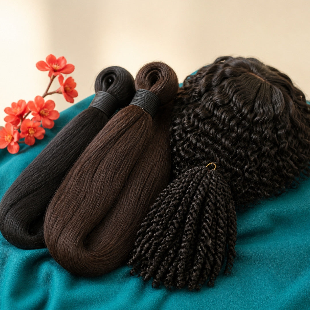 Braiding hair bundles, crochet twists and a curly wig