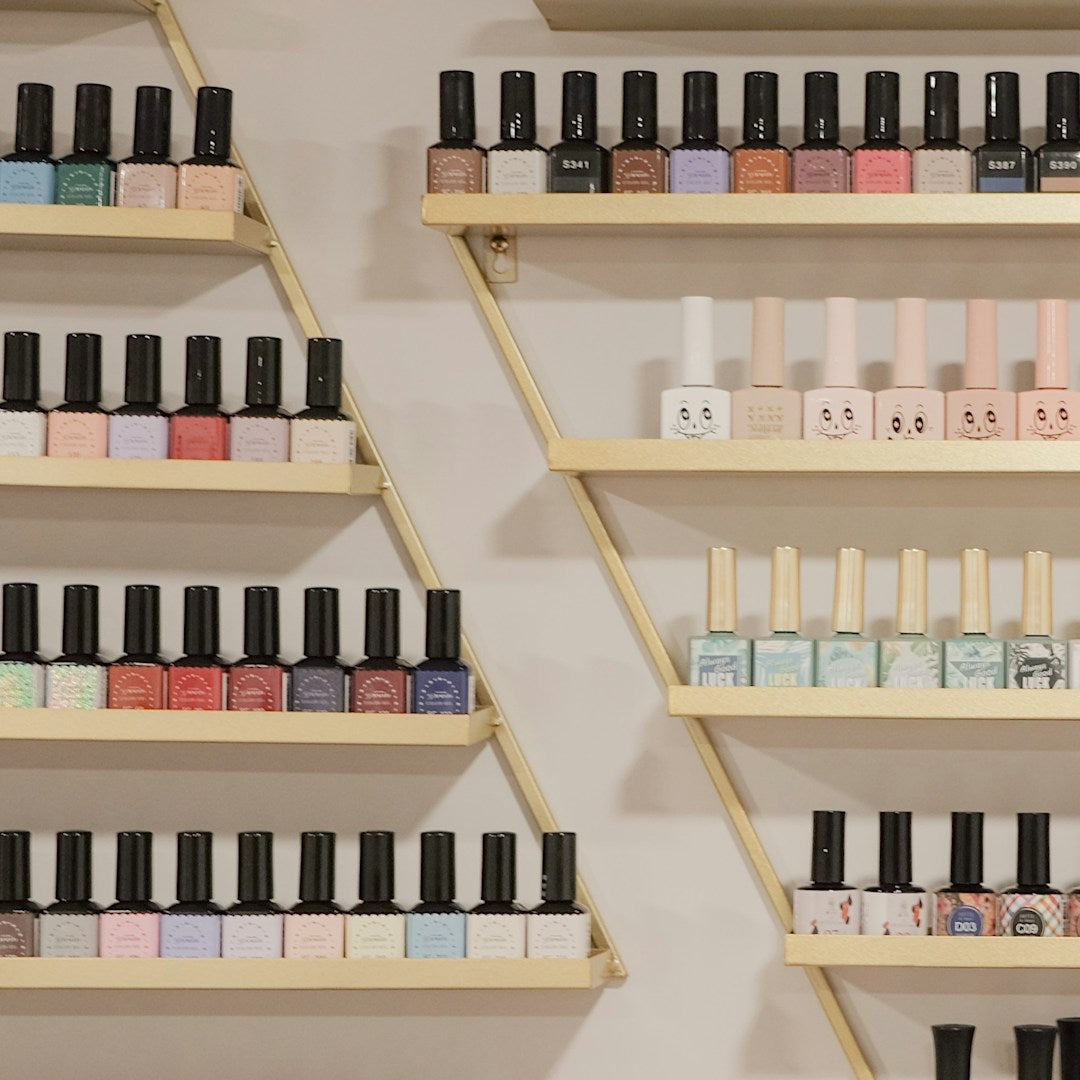 Wall of nail polish bottles